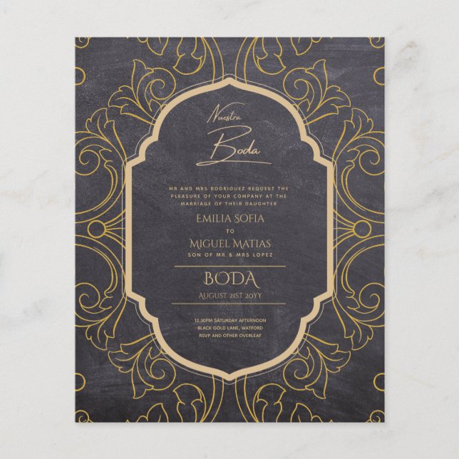 Nuestra Boda Gold Frame Mariage espagnol INVITE (Devant)