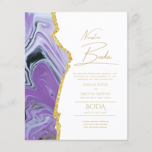 Nuestra Boda Gold Texte AGATE Mariage INVITE (Devant)