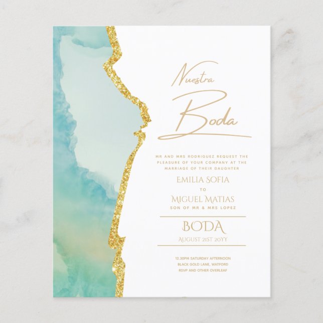 Nuestra Boda Gold Texte AGATE Mariage INVITE (Devant)