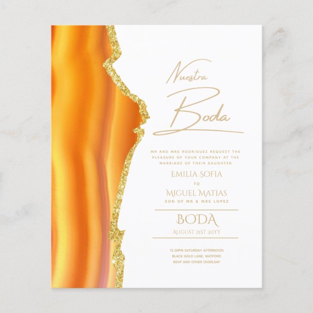 Nuestra Boda Gold Texte AGATE Mariage INVITE (Devant)