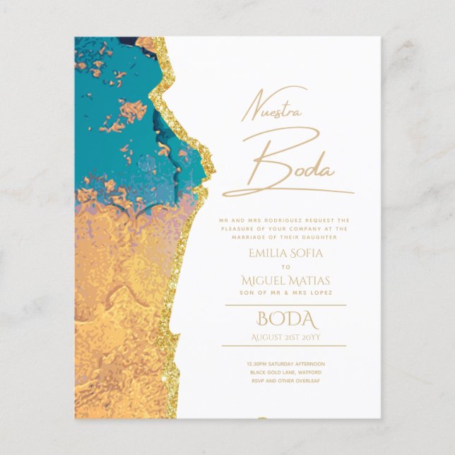 Nuestra Boda Gold Texte AGATE Mariage INVITE (Devant)