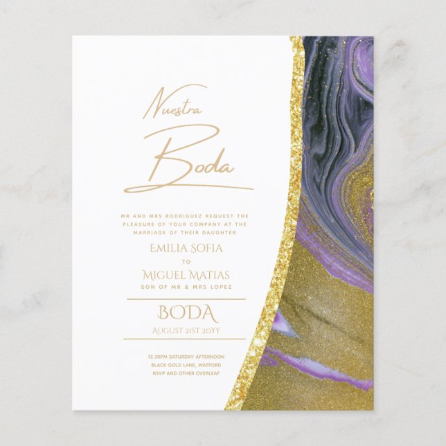 Nuestra Boda Gold Texte AGATE Mariage INVITE (Devant)