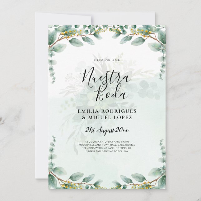 Nuestra Boda Green Mariage Invitations d'or (Devant)