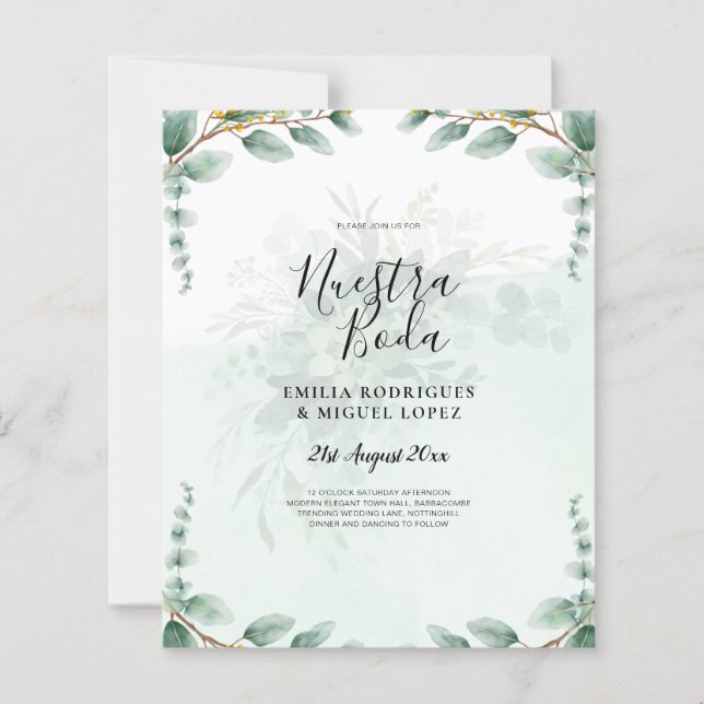 Nuestra Boda Green Mariage Invitations d'or (Devant)
