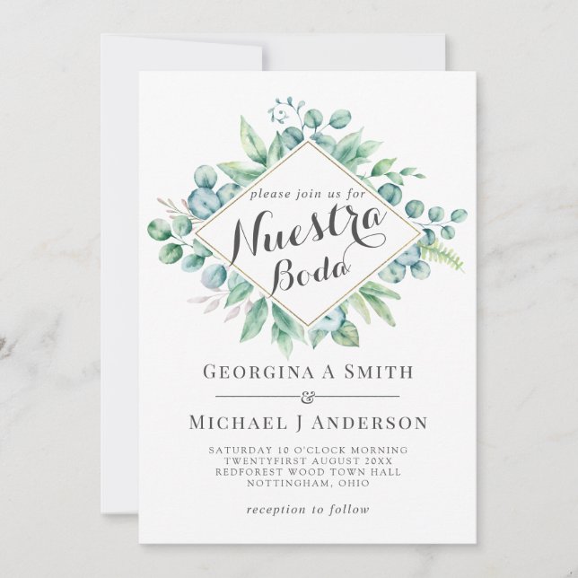 Nuestra Boda Invitacion Eucalyptus Vert moderne (Devant)