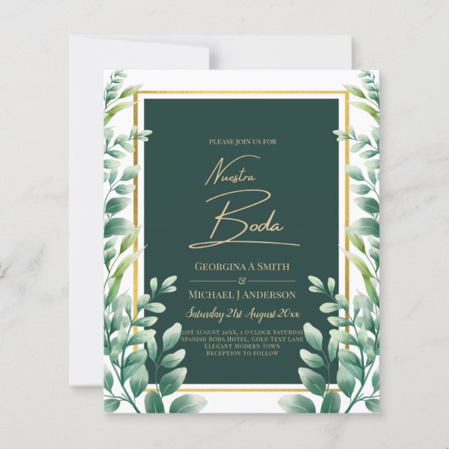 Nuestra Boda Invitacion Vert Or (Devant)