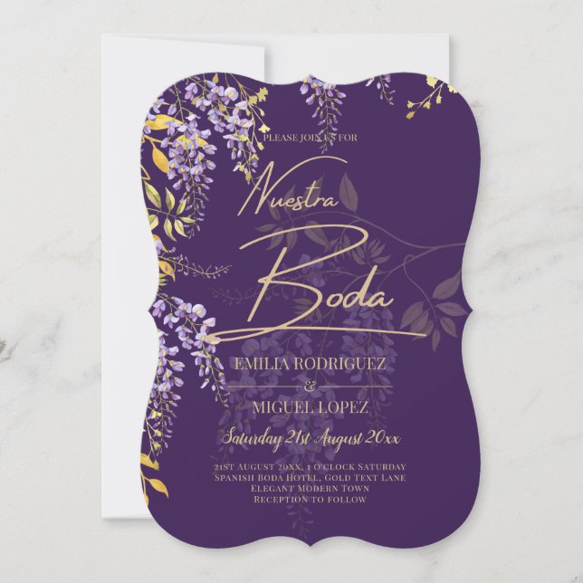 Nuestra Boda Lilac Mariage Wisteria Invitation esp (Devant)