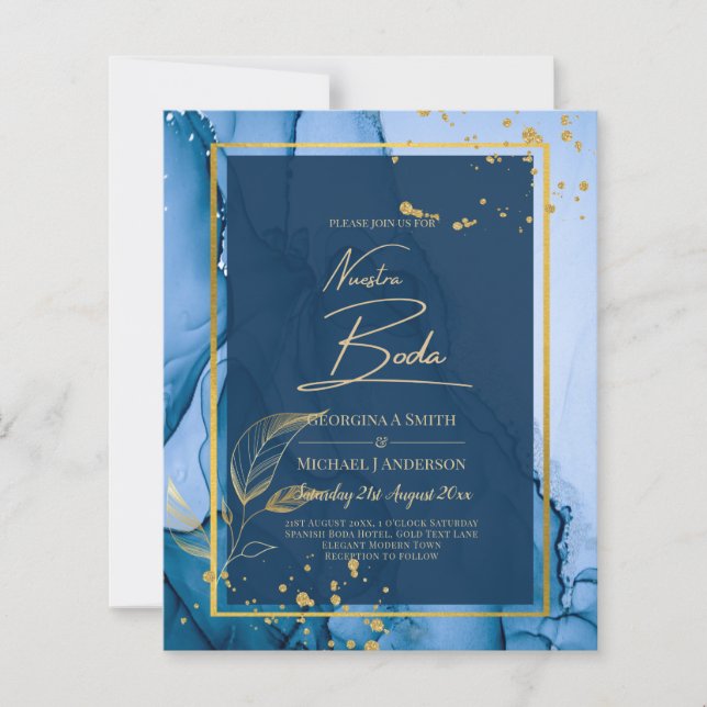 NUESTRA BODA Marine Blue Gold Ink Wedding INVITE (Devant)