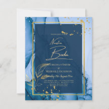 NUESTRA BODA Marine Blue Gold Ink Wedding INVITE