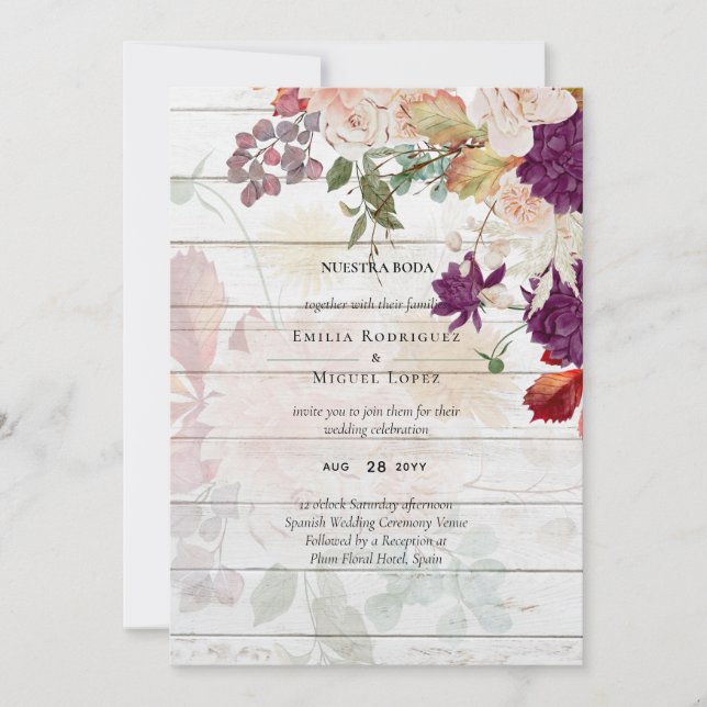NUESTRA BODA Plum Fall Floral Mariage espagnol (Devant)