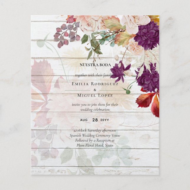 NUESTRA BODA Plum Fall Floral Mariage espagnol (Devant)