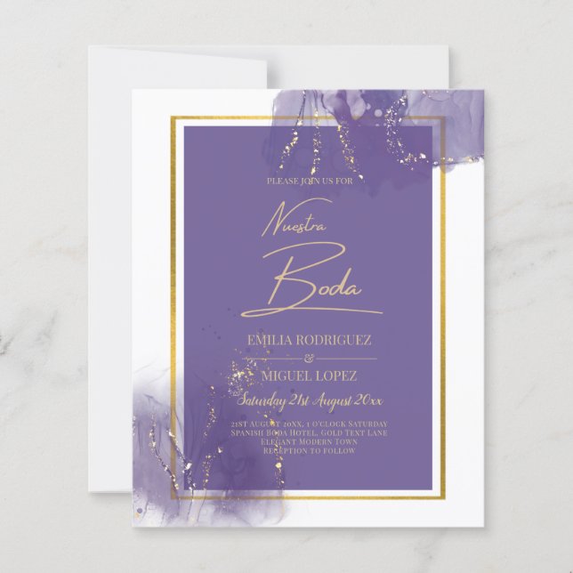 NUESTRA BODA PURPLE OR Mariage INVITATION Lavande (Devant)