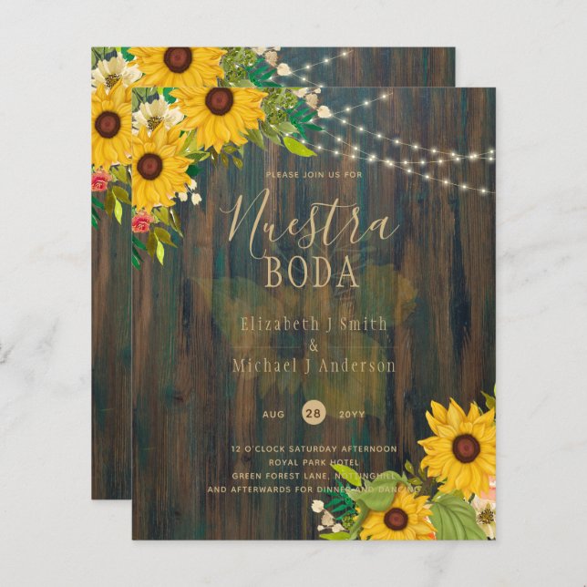 NUESTRA BODA Tournesols Rustique Mariage en bois I (Devant / Derrière)