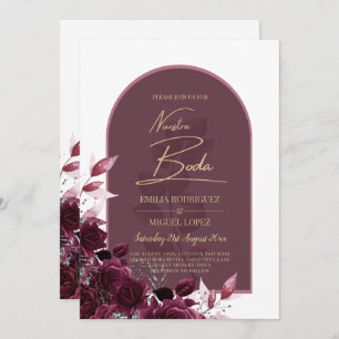 NUESTRA BODA Vin Roses rouges INVITATIONS
