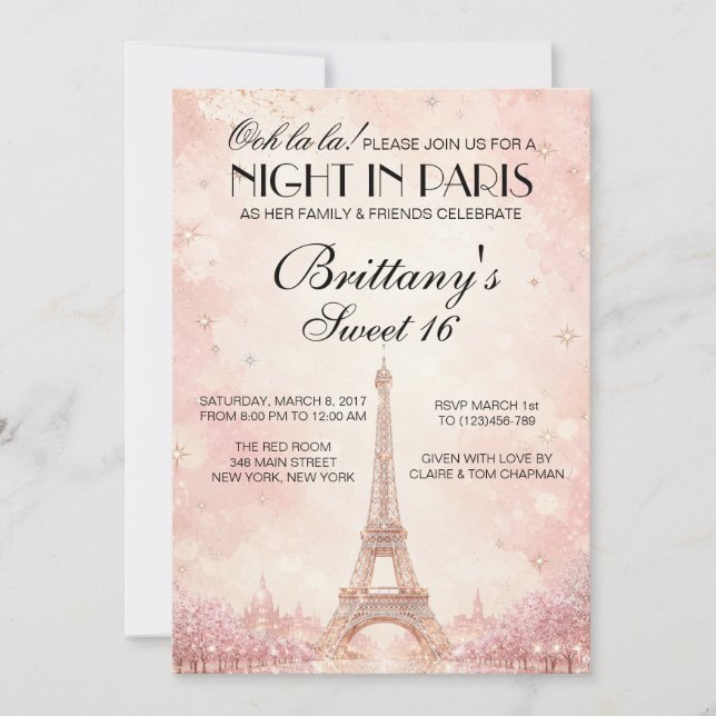 Nuit à Paris Invitation personnalisée pour Sweet 1 (Devant)