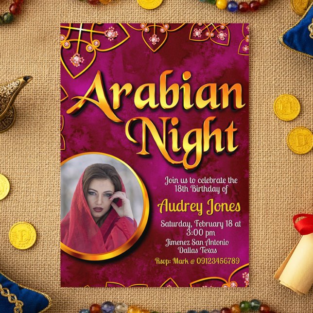 Nuit Arabe avec Photo - Invitation Rose (Arabian Night with Photo - Pink Invitation)