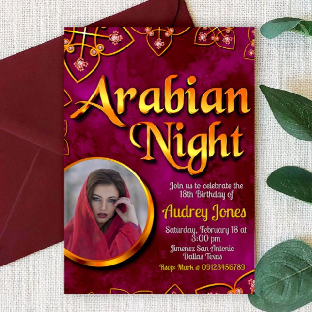 Nuit arabe avec photo - Invitation rose (Créateur téléchargé)