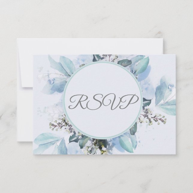 Nuit Bleu Botanique Aquarelle Mariage RSVP (Devant)