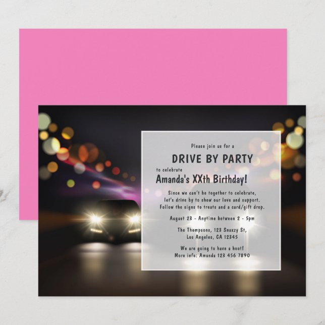 Nuit Conduite Par Anniversaire Fête Invitation (Devant / Derrière)