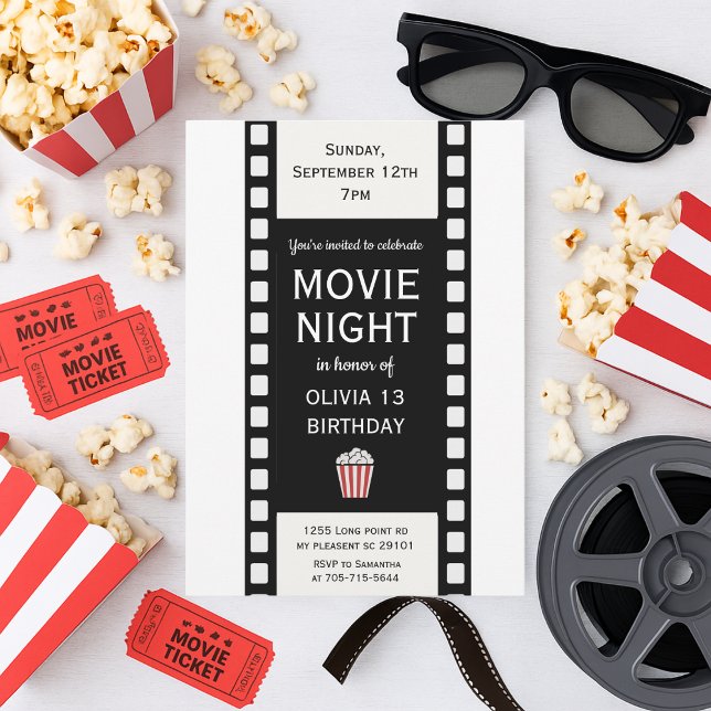 "Nuit de cinéma Invitation d'anniversaire | Films  (Créateur téléchargé)