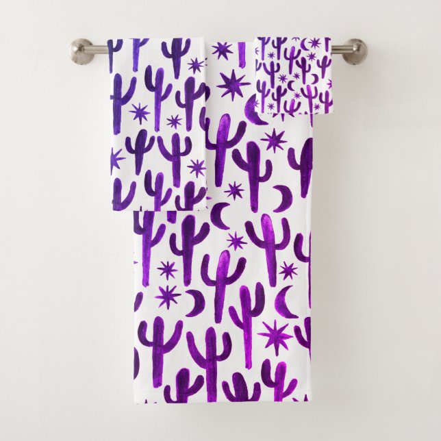 Nuit Désert Cactus Aquarelle Motif bleu violet ble (En situation)