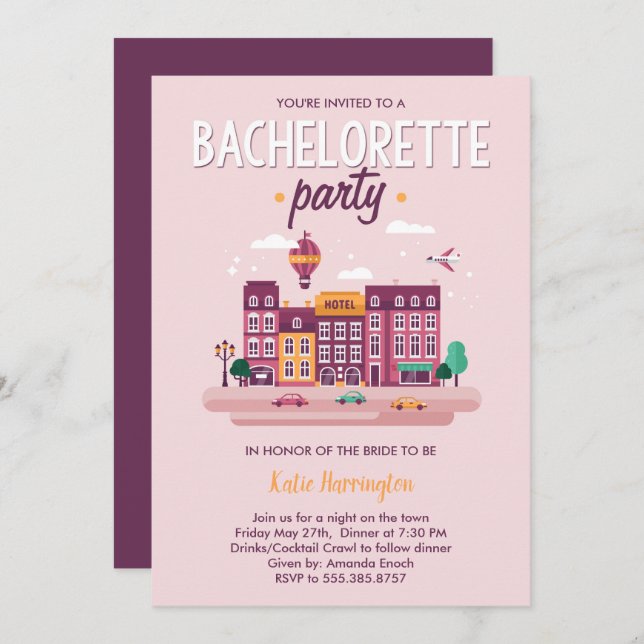 Nuit en ville Bachelorette Party Invitation (Devant / Derrière)