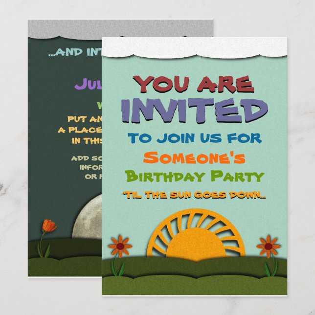 Nuit et Jour Anniversaire Fête Invitations (Devant / Derrière)