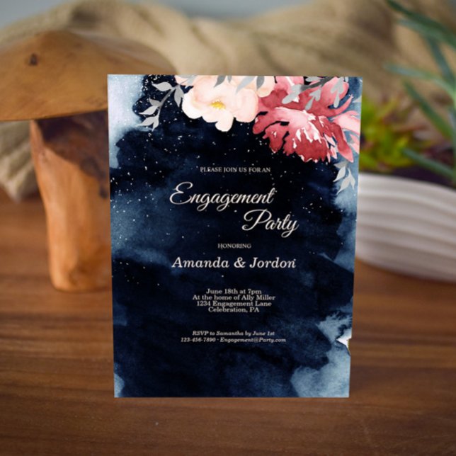 Nuit étoile Floral Engagement Party Invitation (Créateur téléchargé)