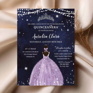 Nuit étoile violet Lilac Quinceañera Invitation