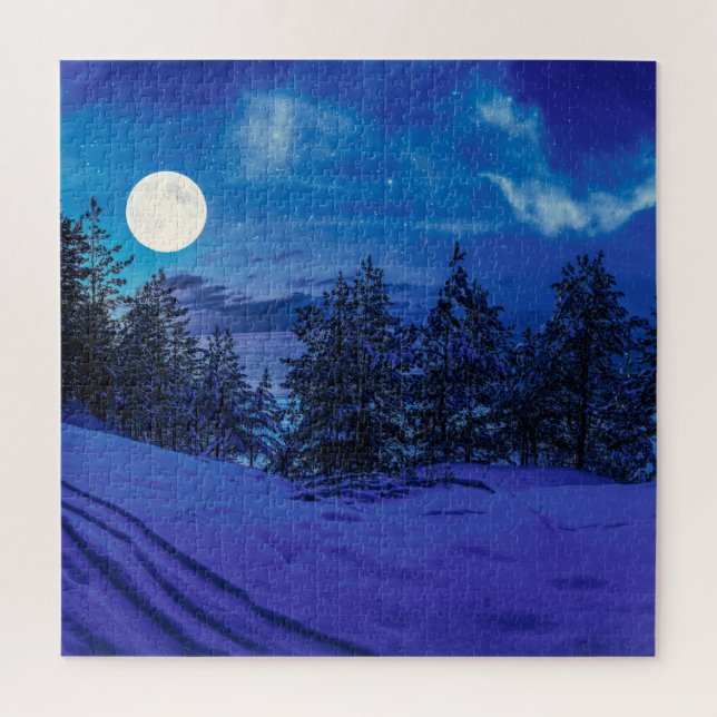 Nuit étoilée avec pleine lune en forêt puzzles (Vertical)