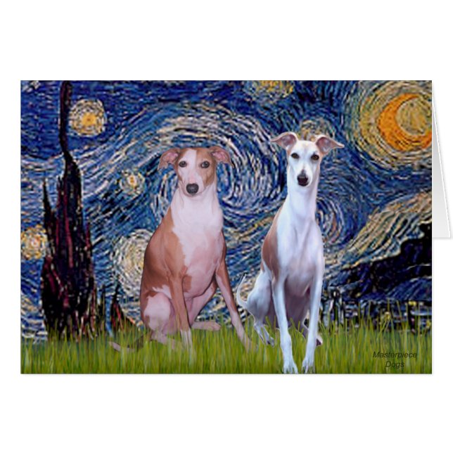 Nuit étoilée - Deux Whippets (Devant horizontal)