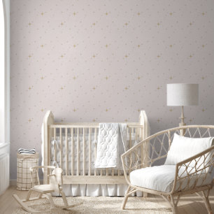 Nuit étoilée - Papier peint rose à décoller et col