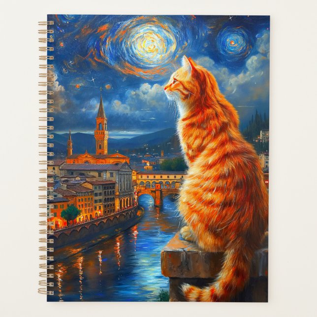 Nuit étoilée sur Florence | Art du chat roux (Devant)
