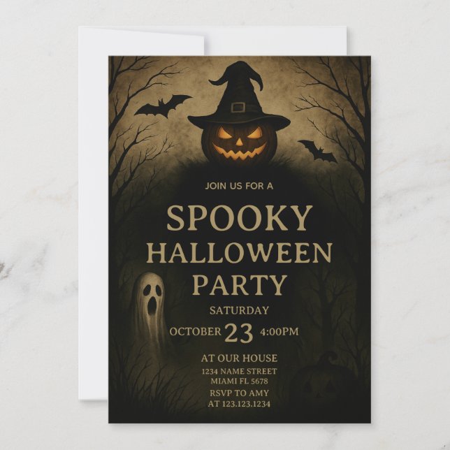 Nuit hantée Éffrayante Halloween Fête Invitation (Devant)