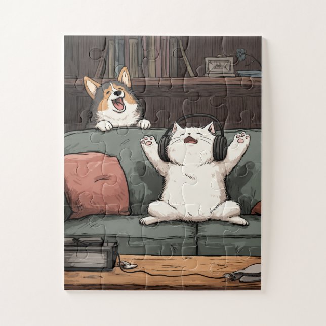Nuit Karaoke - Cat & Corgi Puzzle (Vertical)