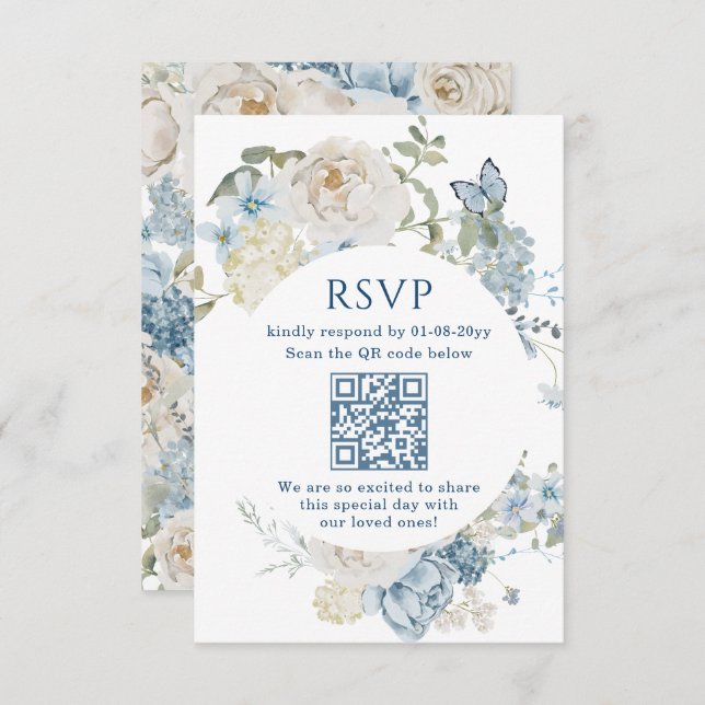 Nuit romantique bleu aquarelle Mariage floral RSVP (Devant / Derrière)