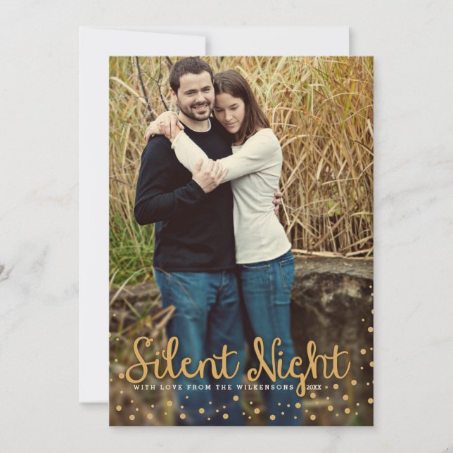 Nuit Silencieuse Joyeux Noël Carte photo de ton or (Devant)