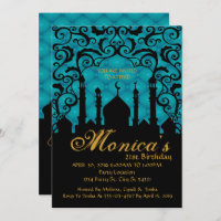 Nuits Arabes, Invitation d'anniversaire Turquoise