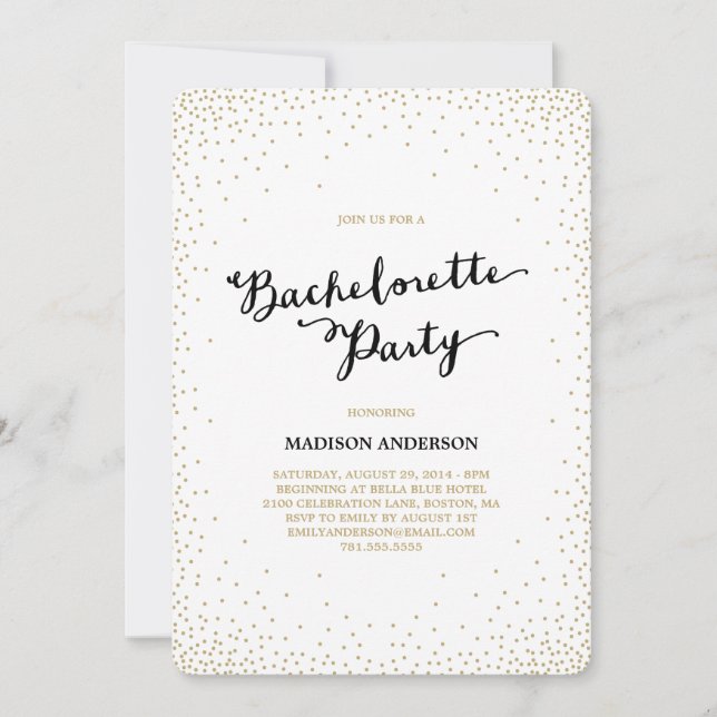 Nuits Confetti| Invitation de la Bachelorette Part (Devant)