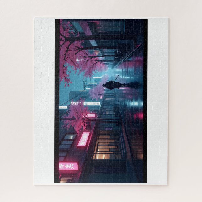 Nuits de samouraï néon Puzzle – Rétro Scène Tokyo  (Vertical)
