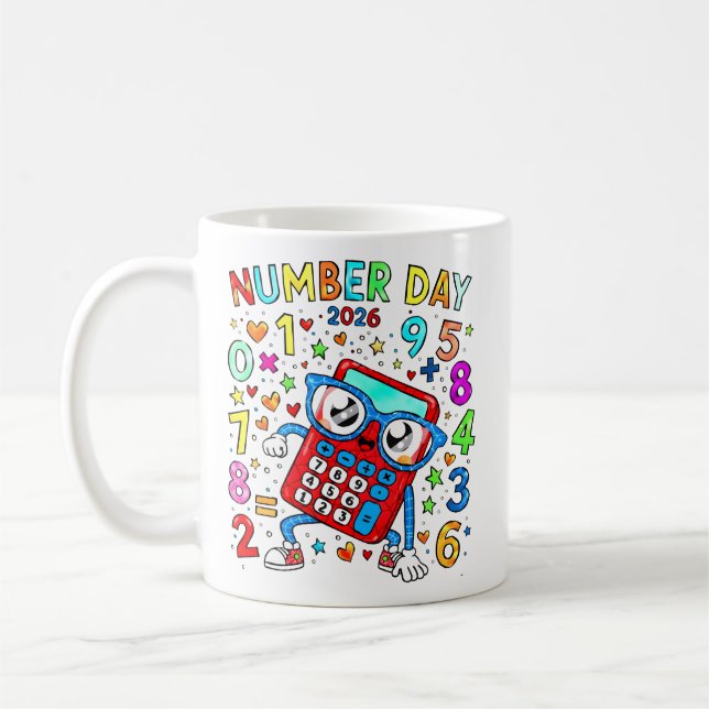Number Day 2026 Cute Maths Calculator Mug (Gauche)
