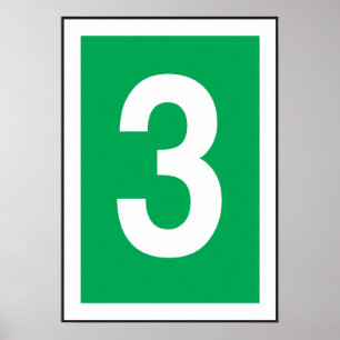 Number Three White And Green Poster