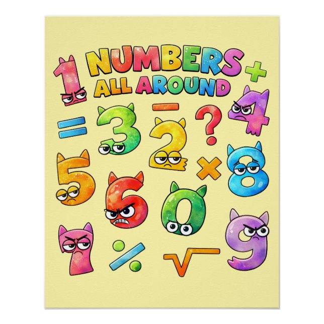 Numbers All Around Maths Poster for Kids UK  (Devant)