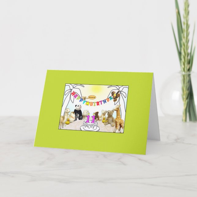 Numéro 11 Animaux à bougies Carte d'anniversaire (Devant)