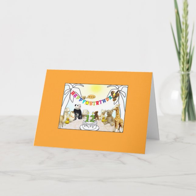 Numéro 12 Animaux à bougies Carte d'anniversaire (Devant)