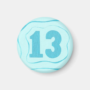 Numéro 13 aimant avec ondulations bleu aqua