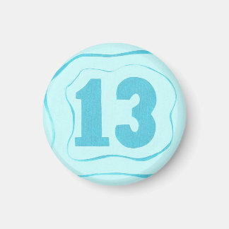 Numéro 13 aimant avec ondulations bleu aqua