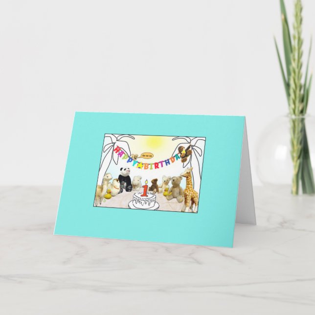 Numéro 1 Animaux à bougies Carte d'anniversaire (Devant)