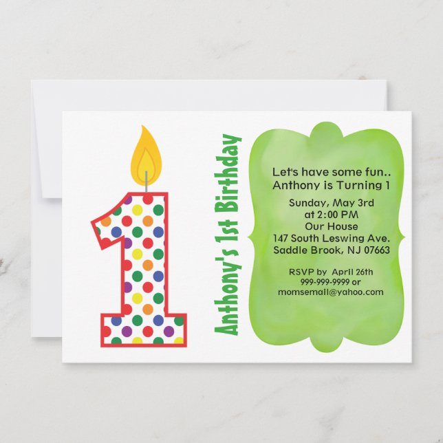 Numéro 1 Coloré Poka Point Anniversaire Invitation (Devant)