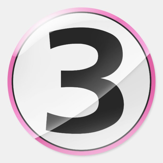 Numéro 3 autocollant rose (Devant)